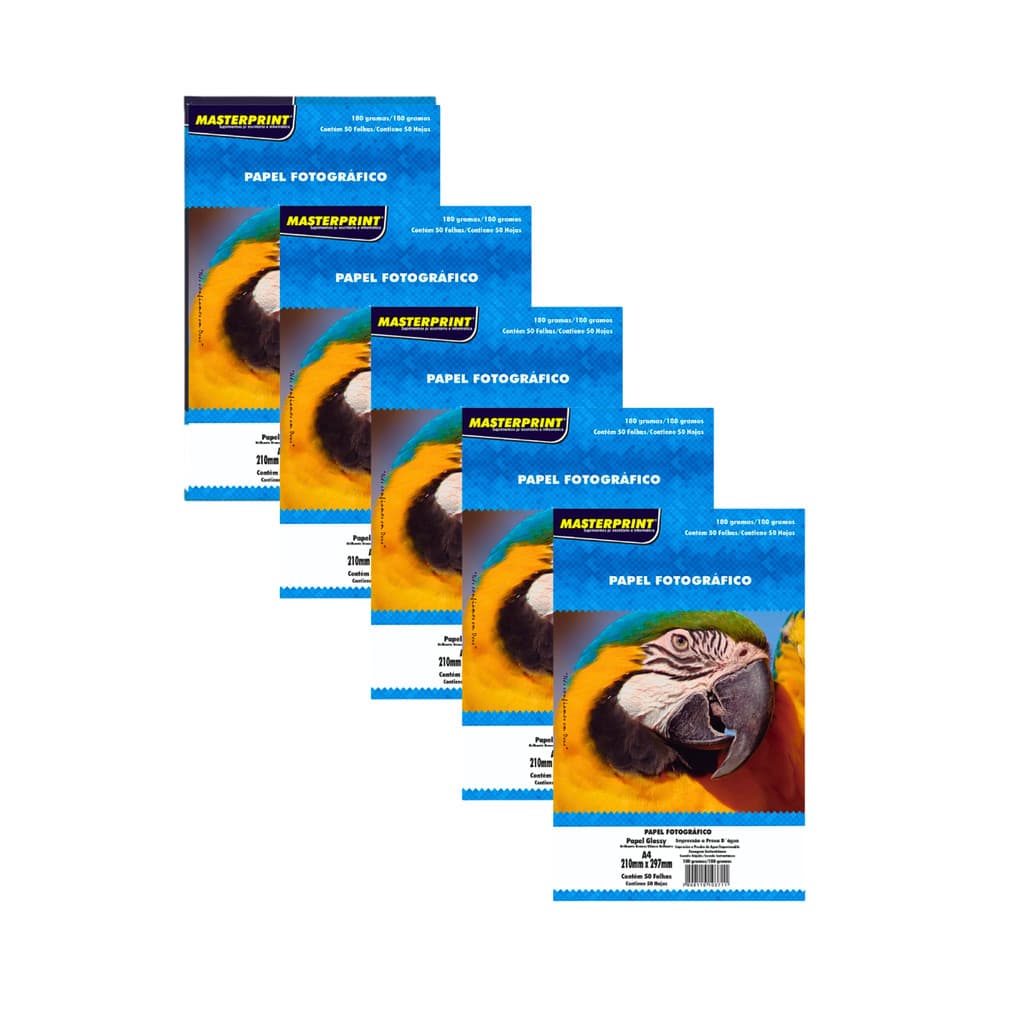 Papel Fotográfico 180g Glossy (Brilhante) A4 - S/ Adesivo MASTERPRINT Kit:Com 250