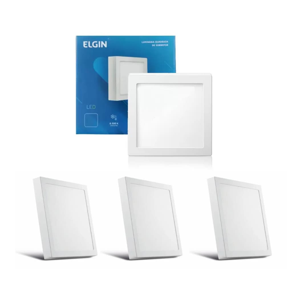 Kit 3 Plafon Painel Led Sobrepor Quadrado 18w 6500K Elgin
