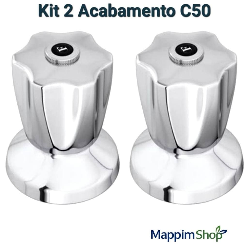 Acabamento Registro C50 16 Estrias Padrão Deca 1/2 e 3/4 Cromado Kit 2 Unidades Pressão e Gaveta