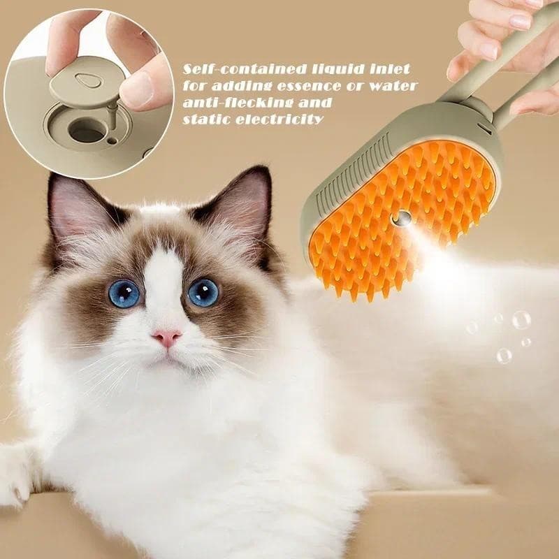 Escova a Vapor 3 em 1 para Gatos, Escova a Vapor para Cães, Escova Elétrica Anti-respingos com Spray de Vapor, Pente de