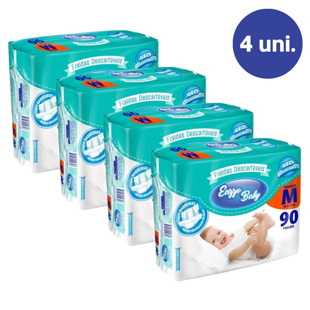 Fralda Descartavel Enzzo Baby Infantil Todos Os Tamanhos Kit 4 PACOTES