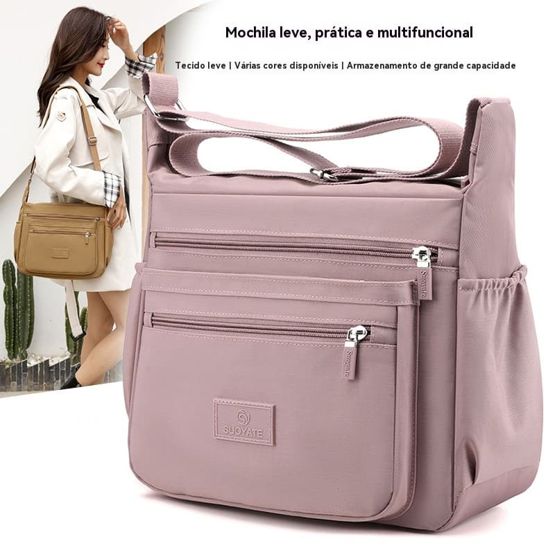 Bolsa Feminina Transversal De Ombro Impermeável Nylon 5 Compartimentos Multiuso Casual Passeio MM.Loja