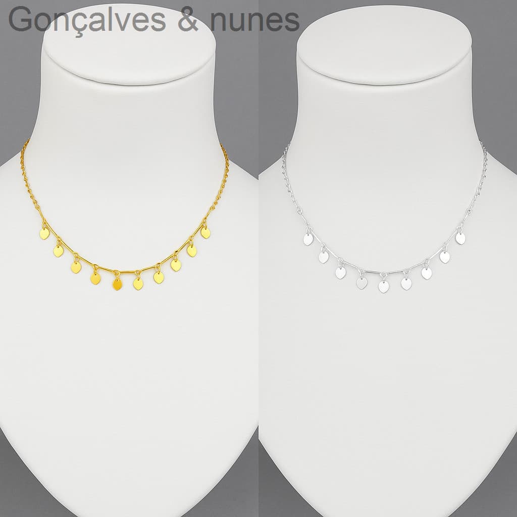 (V)Colar Feminino Corações Soltinhos 35cm com Extensor - Dourado ou PrateadoTMDX