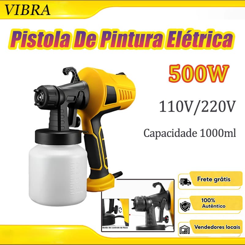 Pistola Elétrica Para Pintura 500w Pulverizador de Tinta com Bico de Metal e Compressor