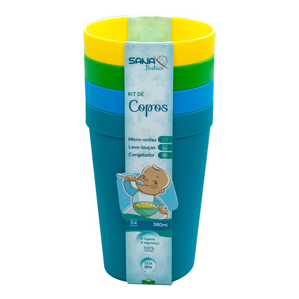 Kit Com 4 Copos 380ml Coloridos Para Meninos Sana Babies
