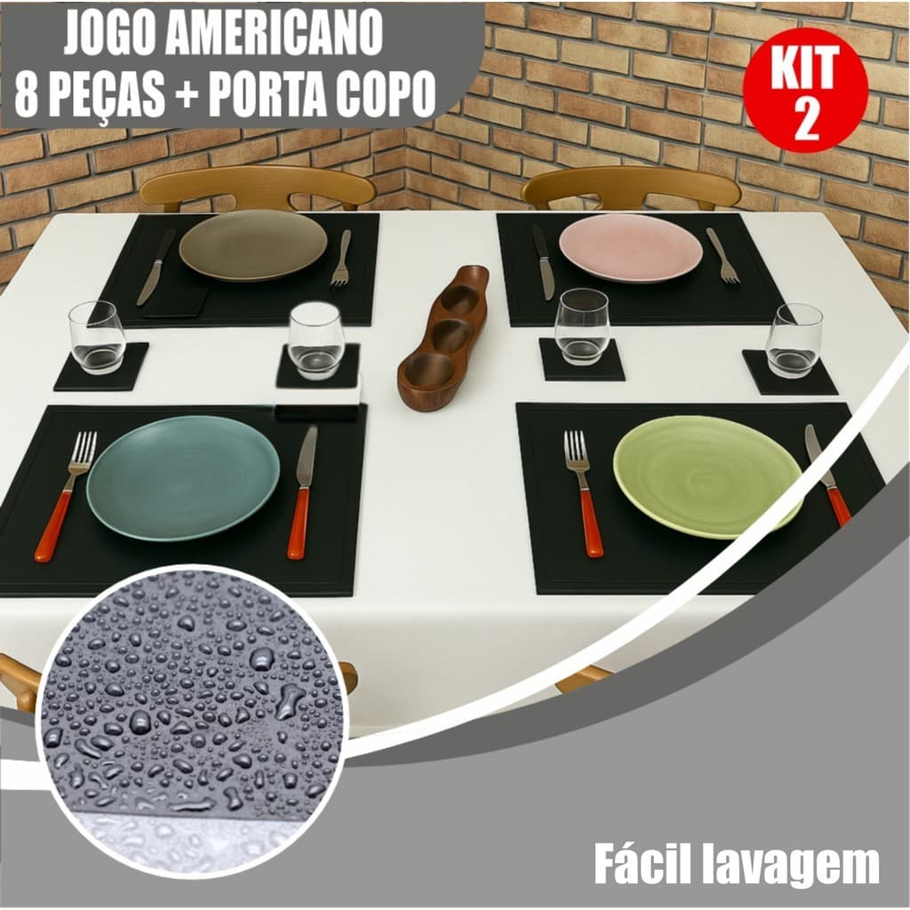 Kit 2 Jogo Americano Mesa Refeição Cozinha Tecido Lavável Colorido Kit Conjunto Peças Decoração