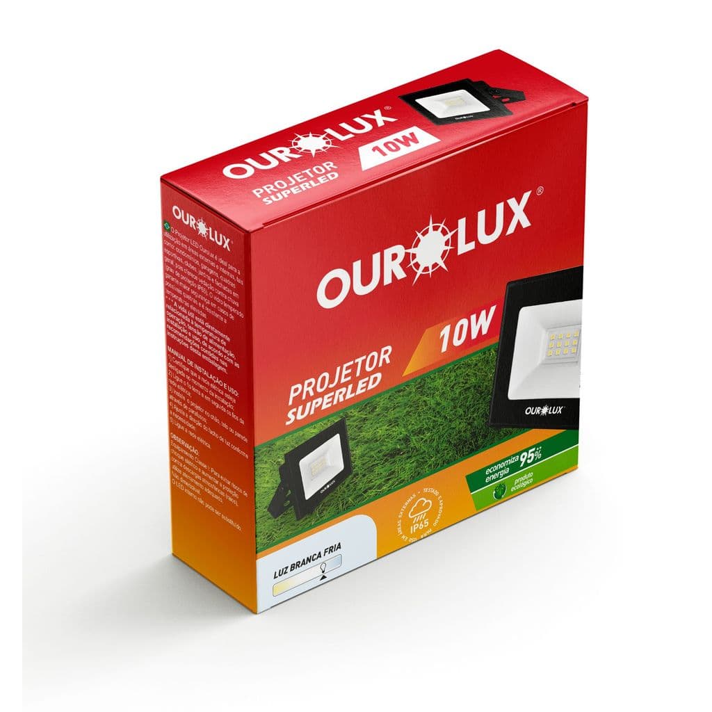 Refletor Led Slim 10W Bivolt Preto 6500K Ourolux