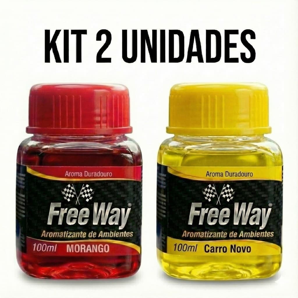 Kit 2 Aromatizantes Automotivo Líquido Free Way - Morango e Carro Novo - Cheirinho para Carro
