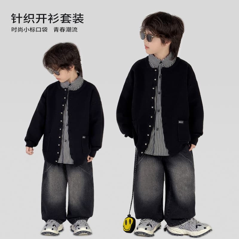 Trabalho médio menino roupas infantis terno camisola Cardigan camisa Jeans terno de três peças moda Casual na moda * ZH2