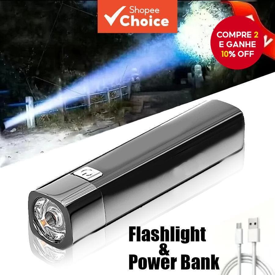 Lanterna Tática De 3 Modos E Banco De Potência-LED G3 Ultra Brilhante , Mini Luz Externa Recarregável USB