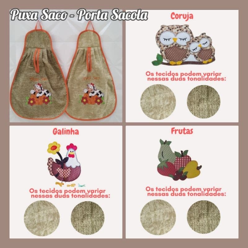 Puxa Saco / Porta Sacola Guarda Sacola Bordado Patchwork Tecido Grosso Não Desbota