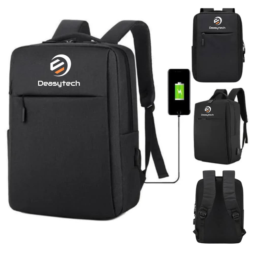 Mochila para Notebook Slim Impermeável com Entrada USB e Alças Almofadadas Preta