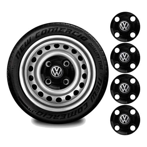 Kit Jogo 4 Calotinhas Centrais Rodas Volkswagen Aro 13 14 15 Preto