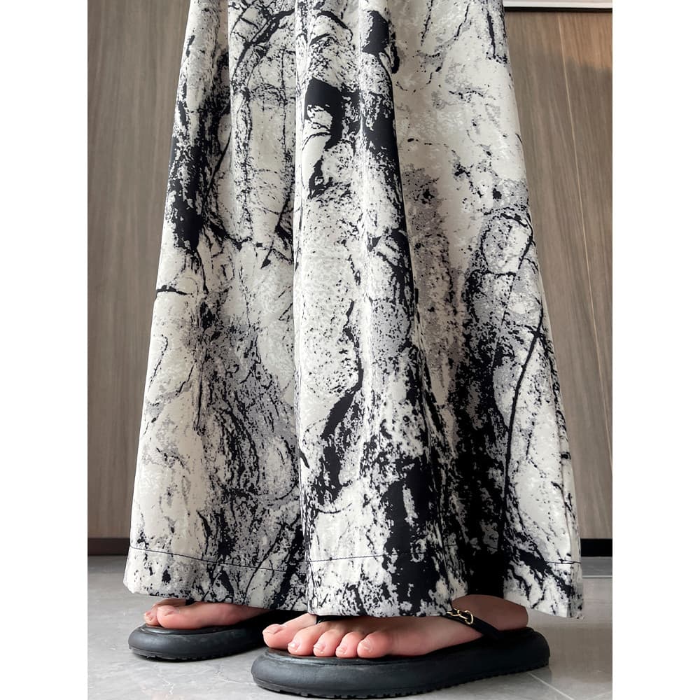Calças de terno Casual de seda gelo Tie-Dye mulheres verão estilo fino alto estendido calças de perna larga cintura alta