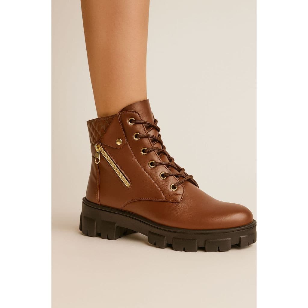 Coturno Feminino Tratorado Cano Medio Bota Blogueira Modinha Sola Alta Confortavel Estilosa Elegante Promoçao