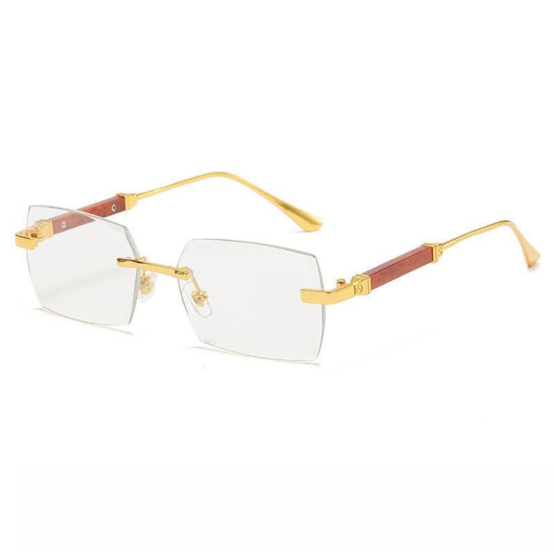 Óculos De Sol Feminino Moda Corte Borda Madeira Grão Pernas Quadrado Sem Moldura