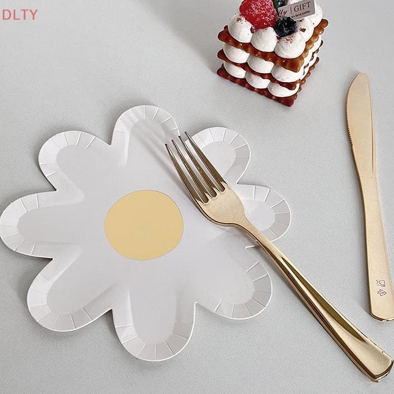 DL 10 Peças De Talheres De Piquenique Com Margaridas Pequenas , Prato De Jantar De Flores Descartáveis , Bandeja Decorat