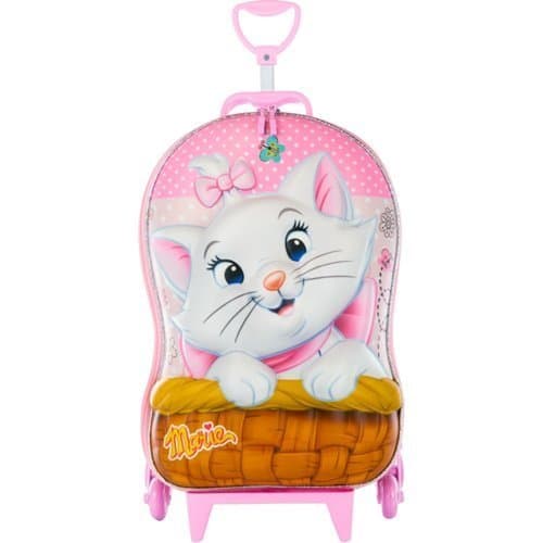 Mala Infantil Gatinha Marie 3D Rodinhas Rosa Leve Resistente Viagem Escolar