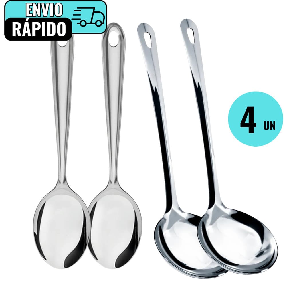 Kit Cozinha 2 Concha De Feijão 2 Colher De Arroz em Aço Inox Premium Para Servir Caldos Arroz Feijão