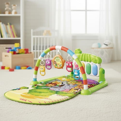 Tapete de Atividades Interativo para Bebê com Piano Musical, Móbile e Brinquedos Verde Importway