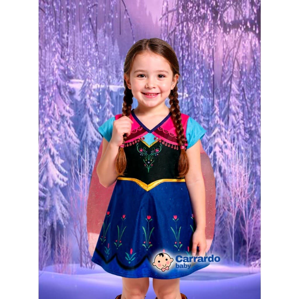 Fantasia Vestido Infantil Menina Anna Princesa Com Capa Longa Premium Festa Aniversário Halloween