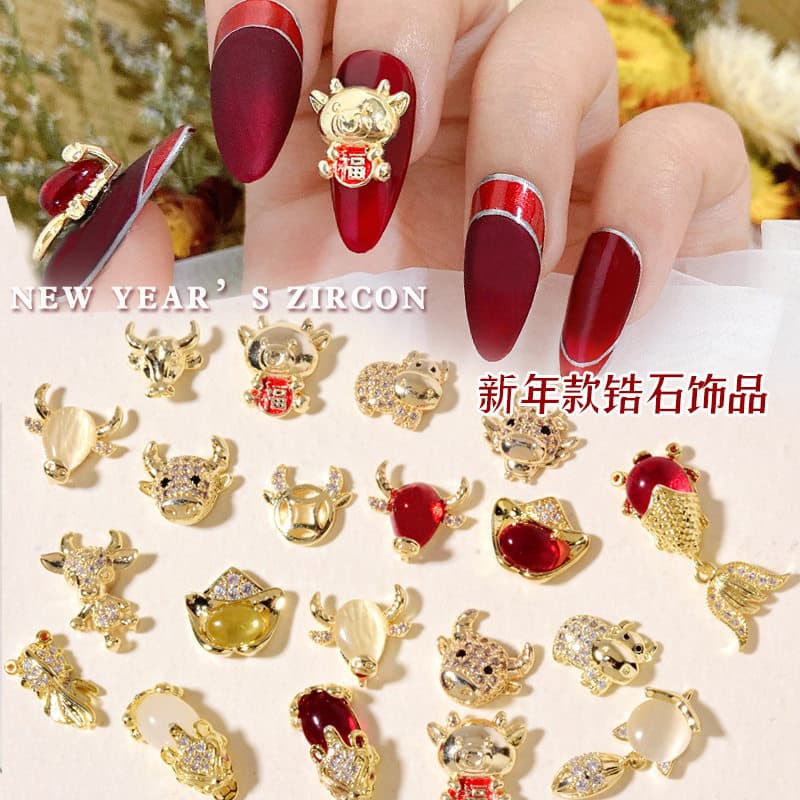 Ano novo acessórios de Manicure ano novo strass luxo zircão raposa sorte gato prego diamante decoração K8