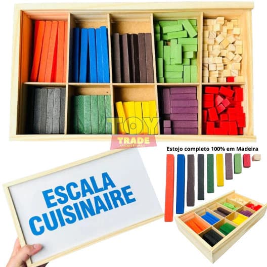 Escala Cuisenaire com 294 Peças em Madeira Colorida – Toy Trade Material Dourado Educativo