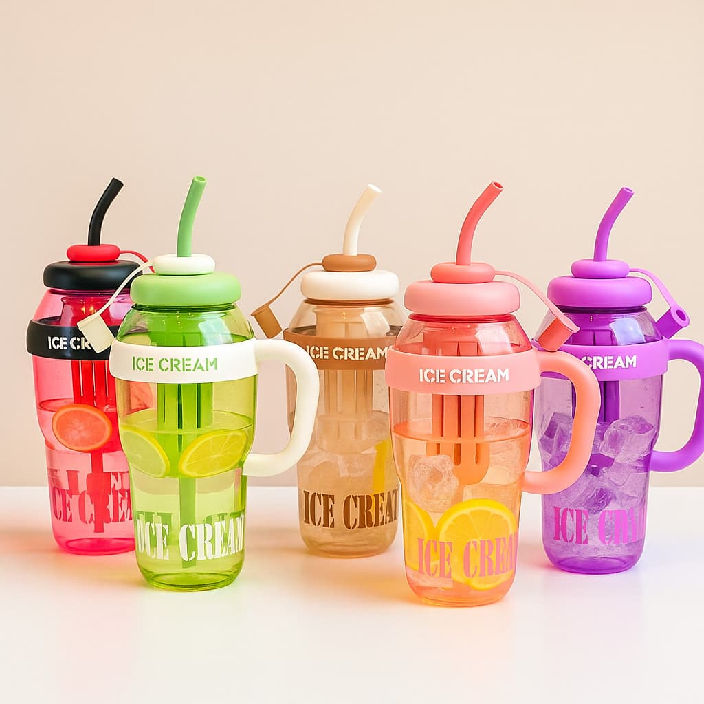 Garrafa de Água com Canudo de Silicone Grande com 1350ml Capacidade com Filtro Portátil ICE CUP