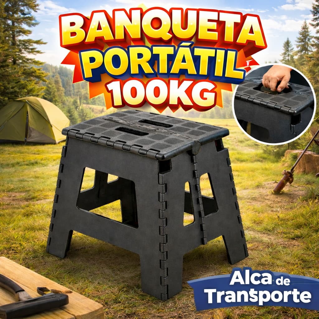 Banquinho Dobrável Banqueta Portátil Até 100kg Alça Reforçado Polipropileno Camping Pesca Casa Alta Qualidade Premium