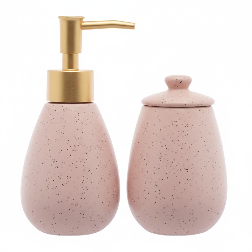 Cj 2 Acessórios de Bancada para Banheiro/Lavabo de Cerâmica Granilite Nude Wolff