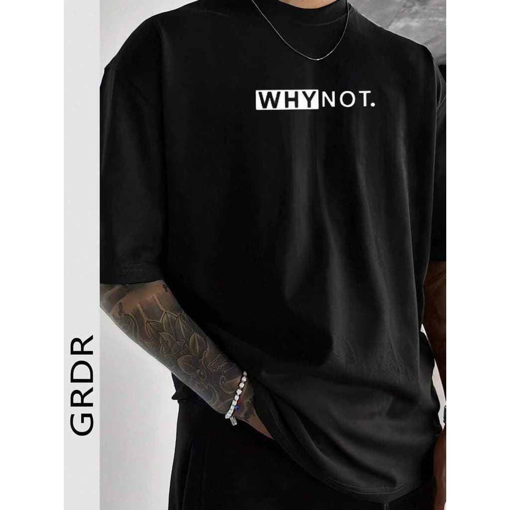 Camiseta de Manga Curta Masculina Estampado Why Algodão Tecido Leve