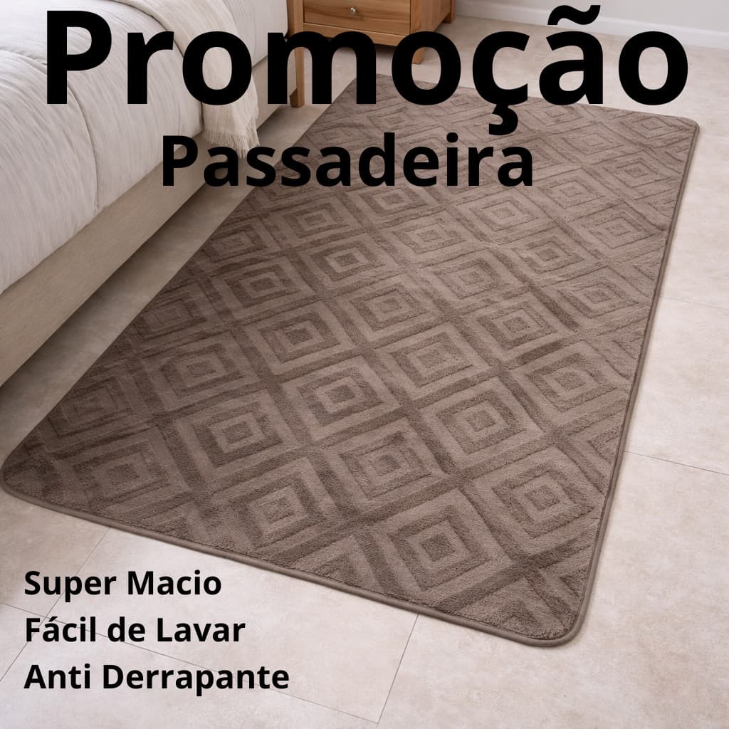 Passadeira Corttex 1,40x1,00 Tapete Premium Antiderrapante Lavável Macio Untra Conforto Quarto Sala