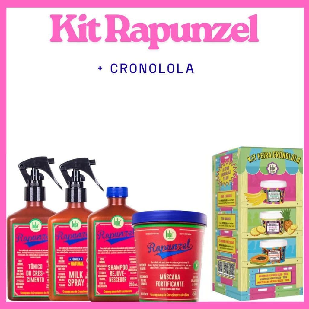 Kit Rapunzel Shampoo 250ml + Milk 250ml + Tônico 250ml + Máscara 450g + CronoLola 3 BemDita 100G