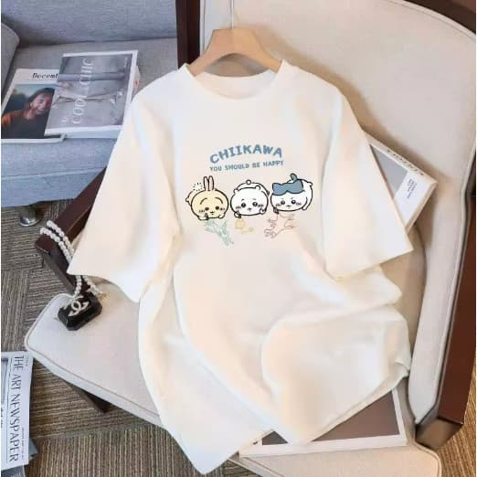 Camiseta Camisa Blusa Algodão Unissex Chiikawa impressão dos desenhos animados 100% algodão