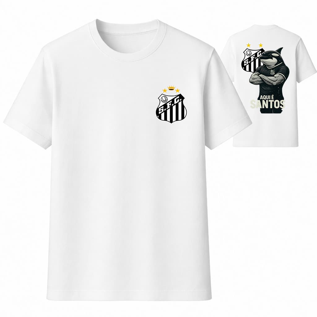 Camiseta Unissex Time Santos Personalizada Esportes AQUI É SANTOS  MODELO NOVO