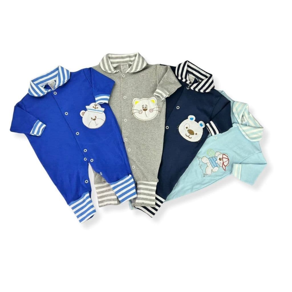 Kit C/4 - Macacão de Bebe Suedine 100% Algodão Pé Reversível Estampado