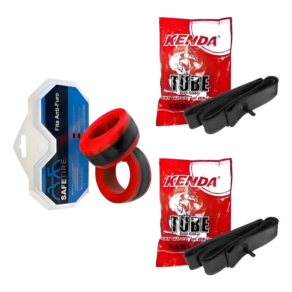 Pack com 02 Camara Ar 24x1,75 E Par Fita Antifuro Aro 24 Bico Grosso MTB