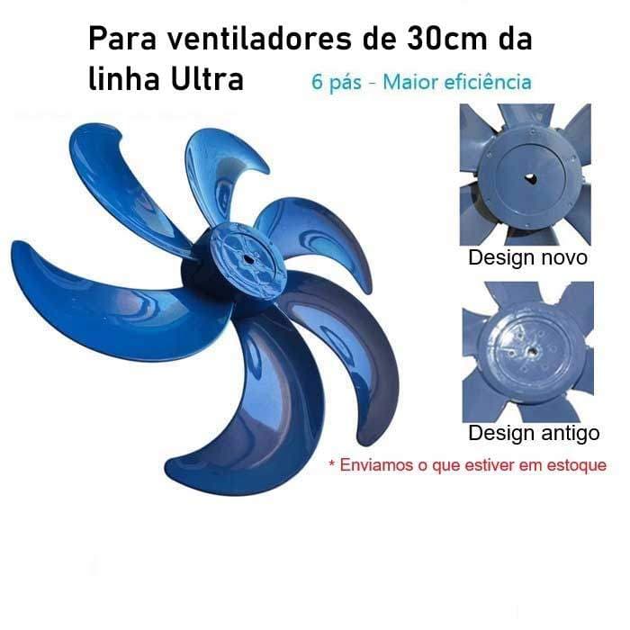 HÉLICE para o Ventilador ULTRA 30CM 6 PÁS - AZUL - Eixo Meia Lua (adaptável)