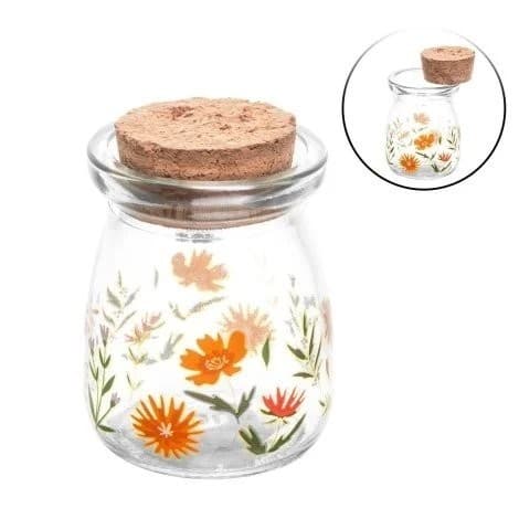 Pote Redondo De Vidro Com Tampa De Rolha Flora 100ml