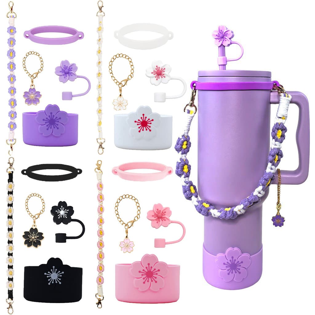 Begônia Flor Conjunto De Cinco Peças 10mm Silicone Macio De Cerejeira Palha Boné Reutilizável Com Alça Tecida