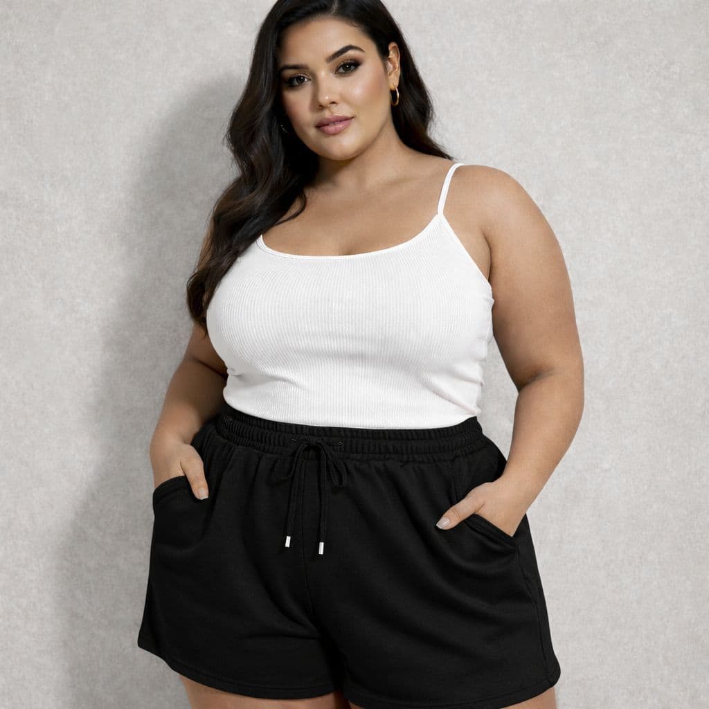 Short Moletom Plus Size Feminino com Bolso Cintura Alta Confortável |3876| Oferta