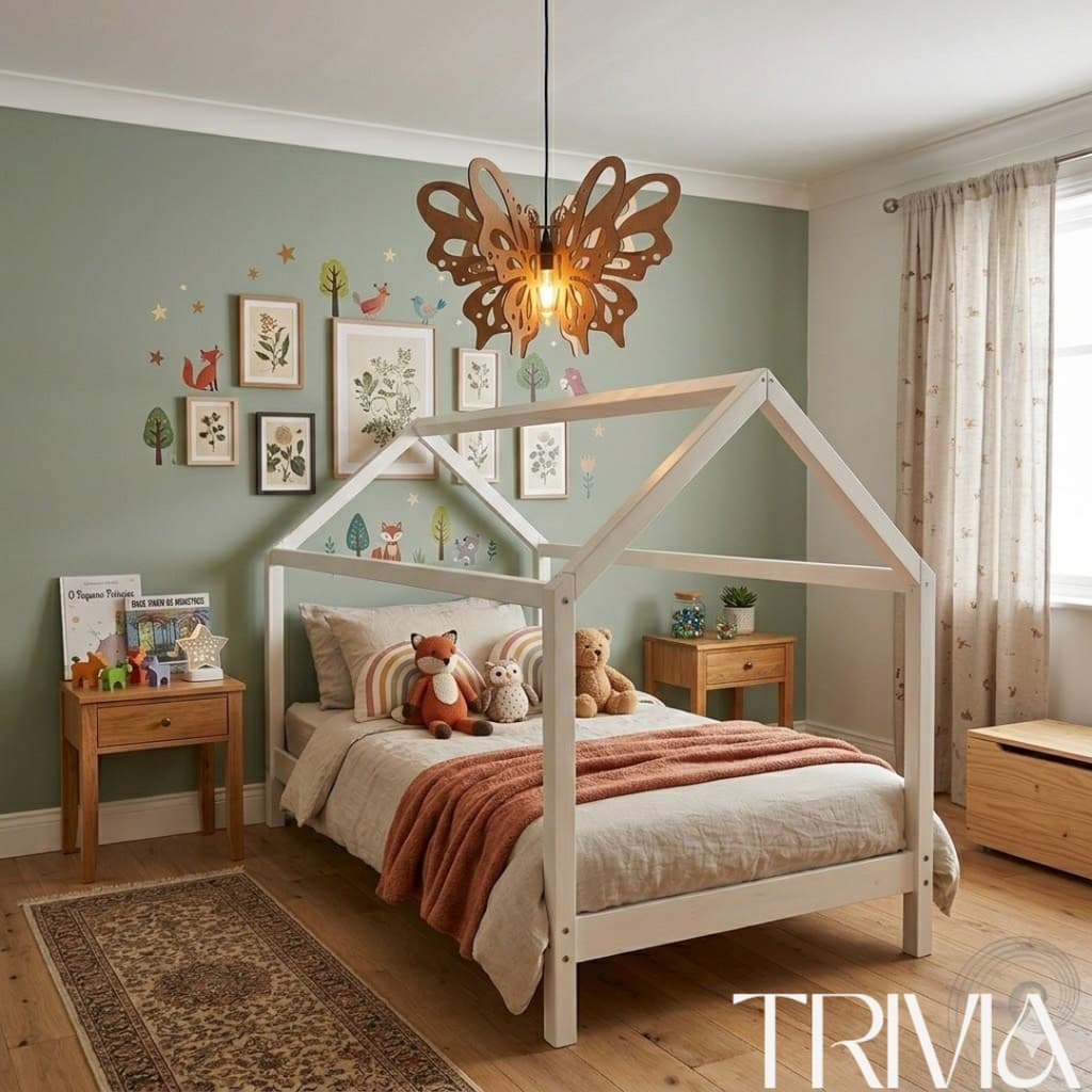 Luminária Pendente Borboleta em MDF – Lustre Decorativo de Teto Completo E27 Bivolt
