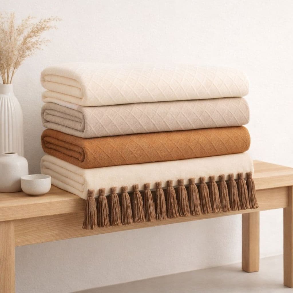Manta para Sofá Noronha 100% Algodão – Modelo Vazada Tipo Rede, Estilo Boho Chic, Com Franjas – 1,60m x 1,60m