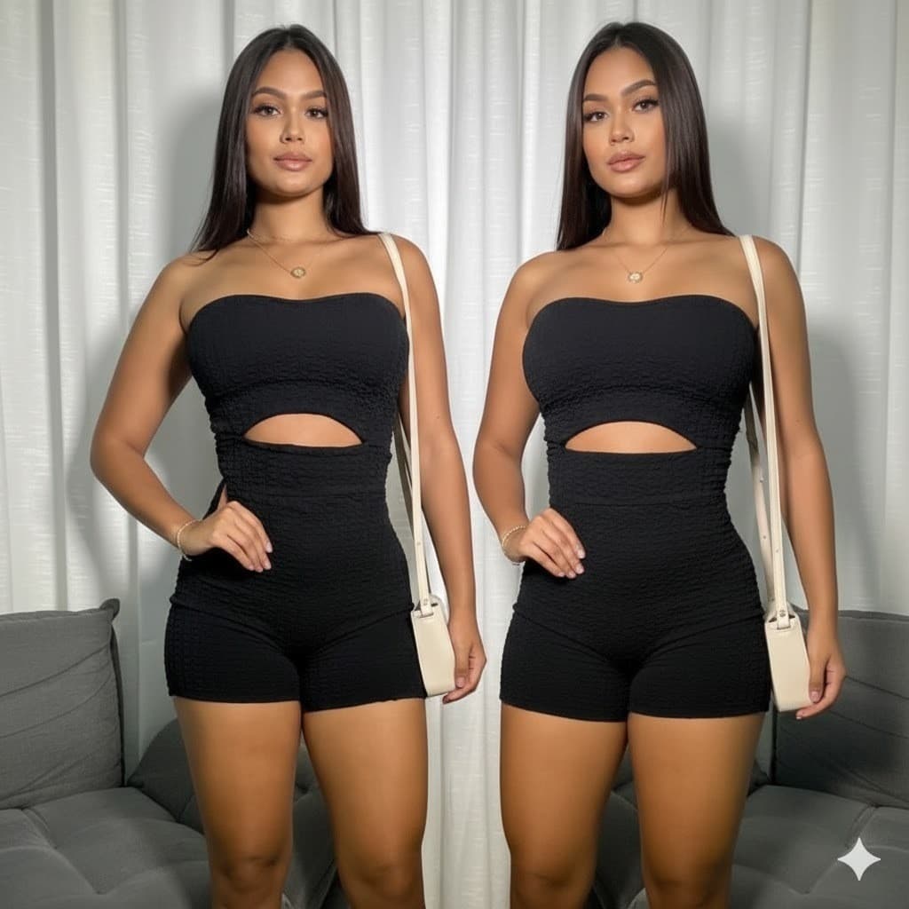 Macaquinho Feminino Tomara que Caia Bubble Texturizado Kit com 2 Estilo Blogueira