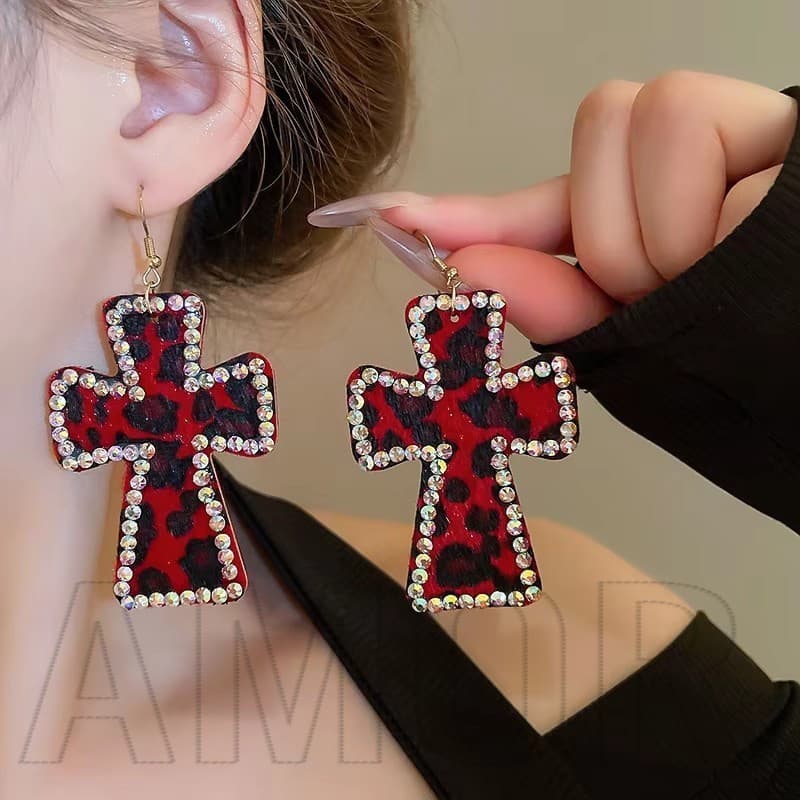 Brincos Cruzados Com Estampa De Leopardo-Presentes Para Casamento , Acessórios De Festa-Brinco Pendurado De Cristal Bril