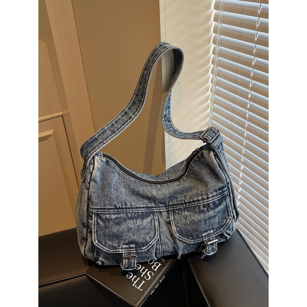 Bolsa jeans feminina 2025 novo estilo na moda moda classe Commuter bolsa de ombro grande capacidade saco do mensageiro