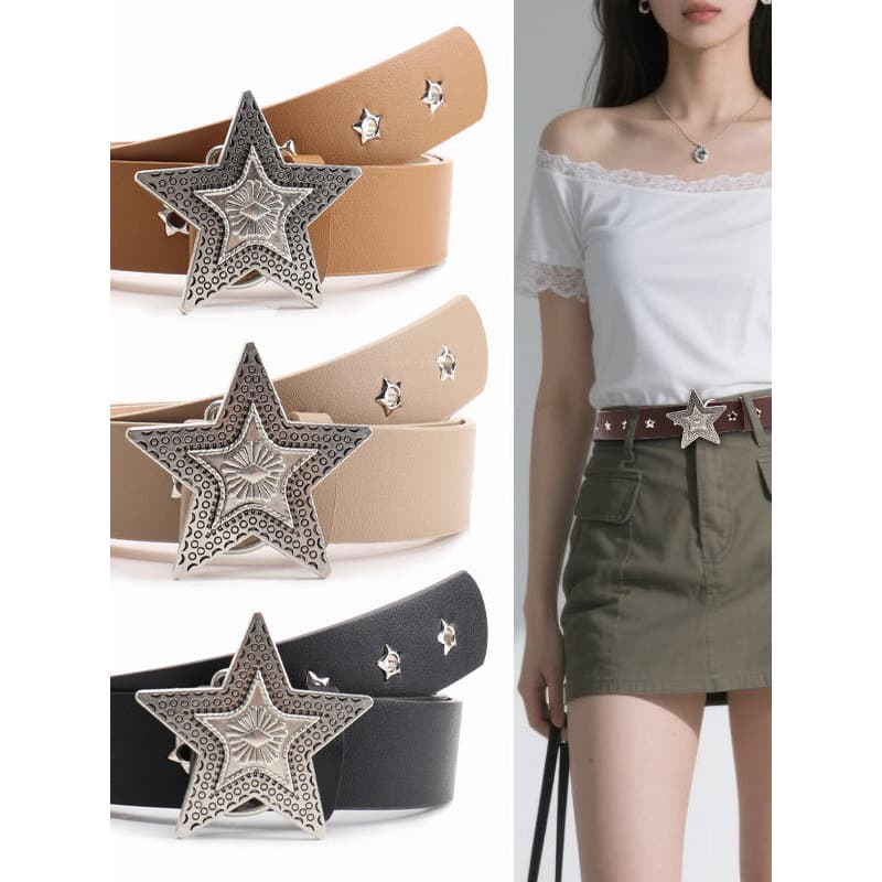 Cinto feminino estilo Punk quente menina oco milho cinto feminino All-Match Jeans cinto estrela de cinco pontas senhoras