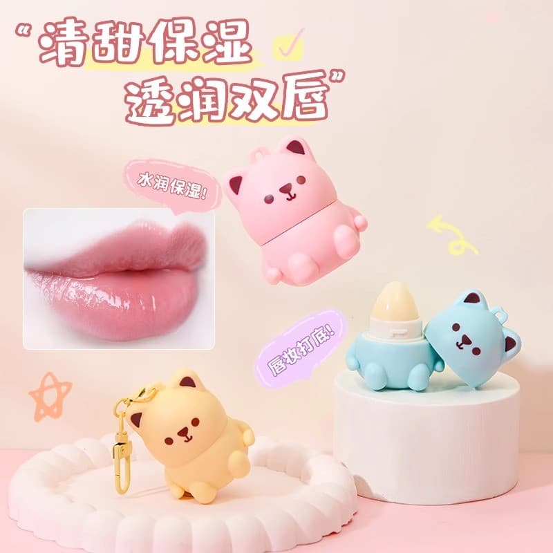 Urso de frutas pequeno bonito animal de estimação duplo bálsamo labial crianças hidratante hidratante Anti-secagem linha