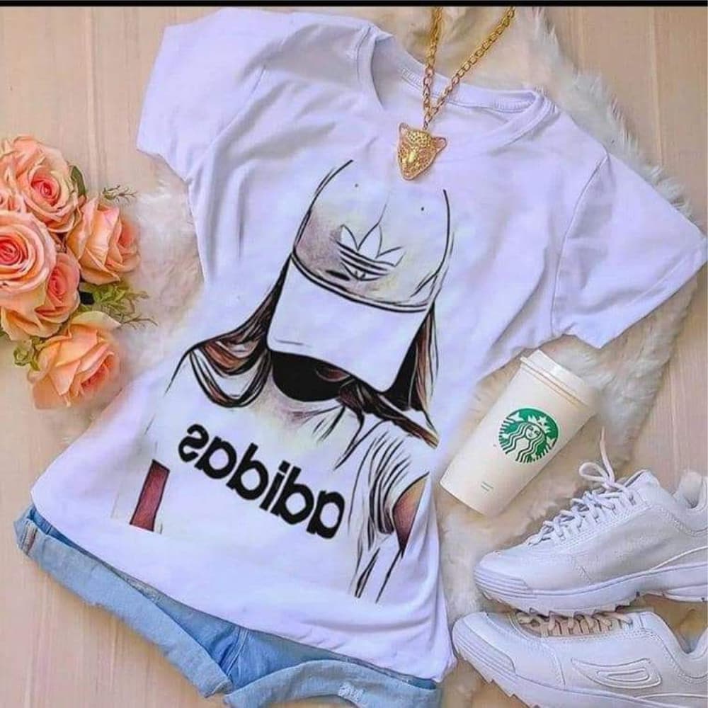 camiseta baby look Blusa feminina Garota boné
