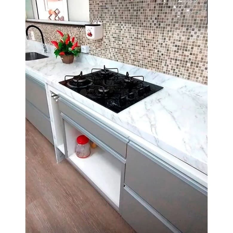 Papel de Parede Adesivo Mármore Branco Alto Brilho Lavável Revestimento Pia Cozinha Banheiro Móveis
